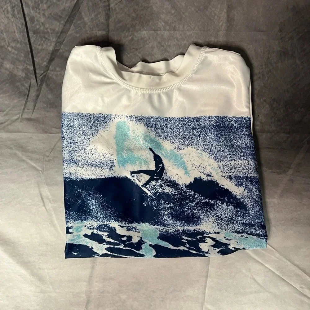 Wave Zone Blue Surfer Rash Guard Swim Shirt - size Large (10/12)